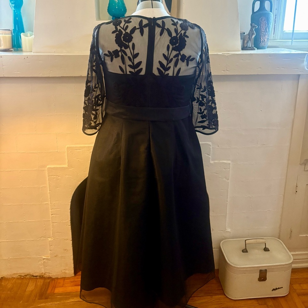 eShakti Black Floral Lace and Tulle 3/4 Sleeve Cocktail Dress - Picture 2 of 5
